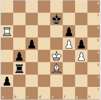 In der folgenden Stellung setzte Alexander der Partie mit Txe3 ein Ende, da nach Kxe3 der b-Bauer nicht mehr aufzuhalten ist.